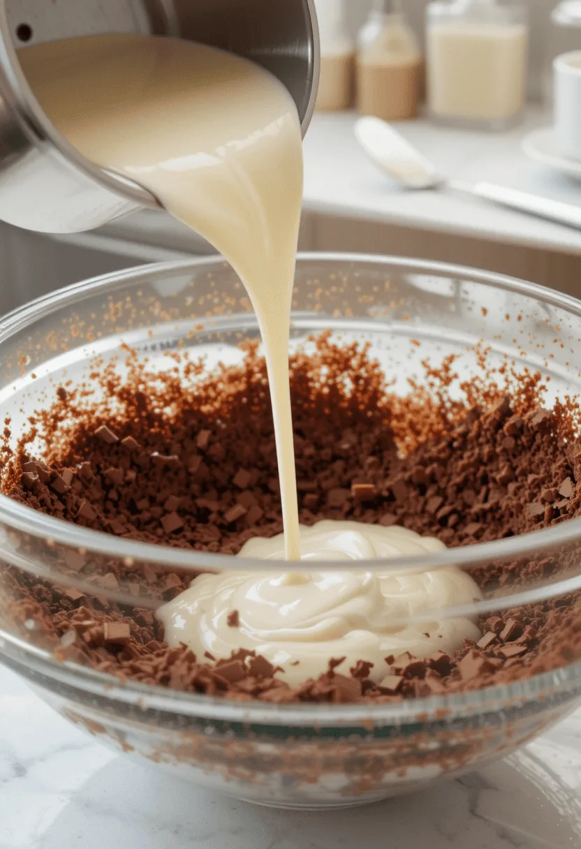 bowl of freshly made chocolate ganache with smooth