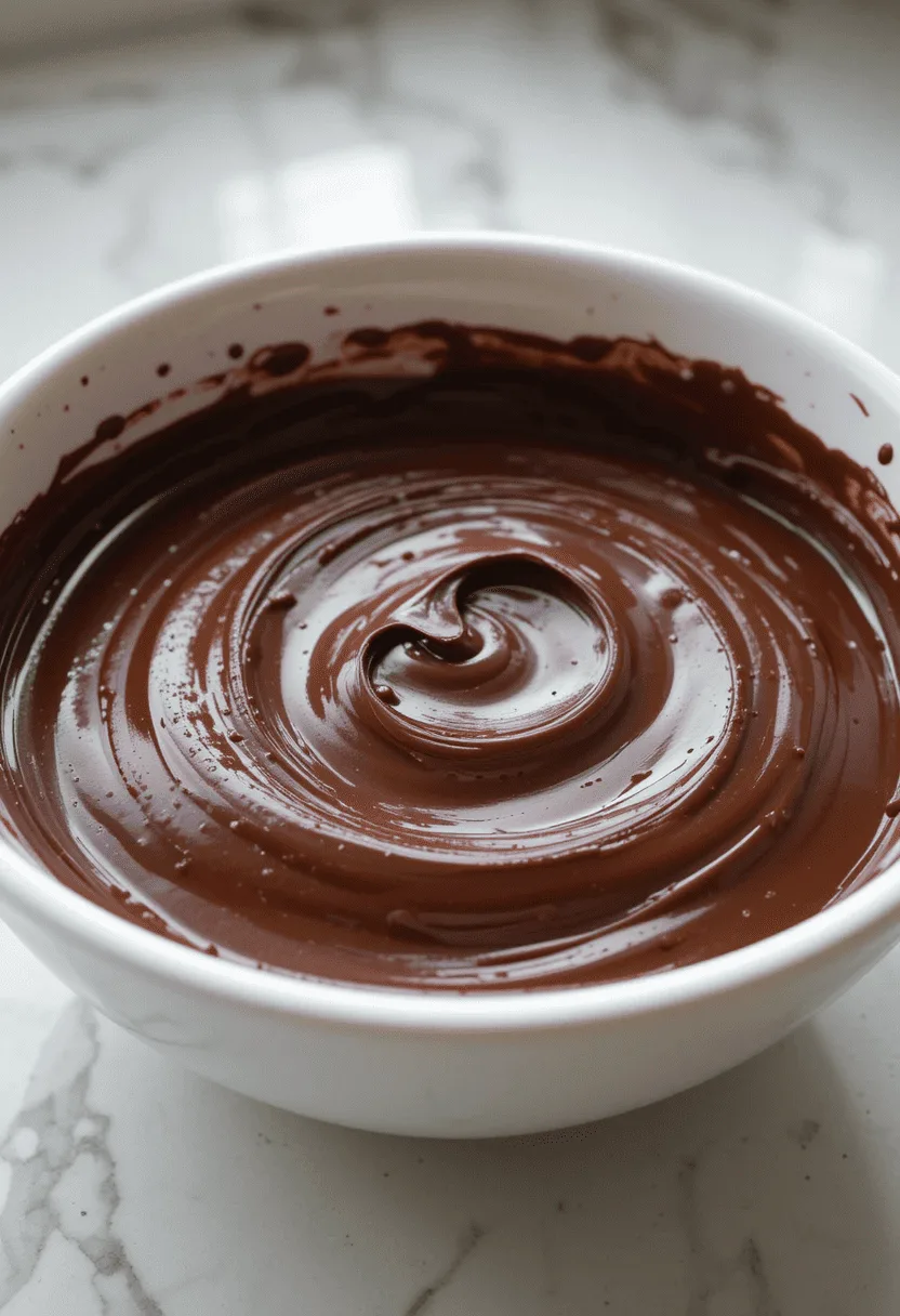 bowl of freshly made chocolate ganache with smooth