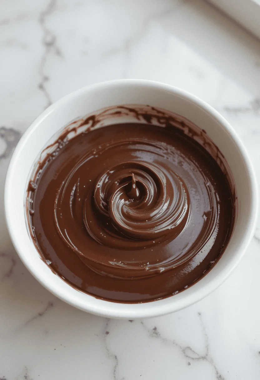 bowl of freshly made chocolate ganache with smooth