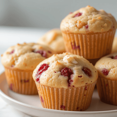 Homemade raspberry cream cheese muffins on a simple