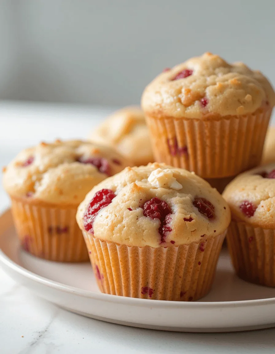 Homemade raspberry cream cheese muffins on a simple