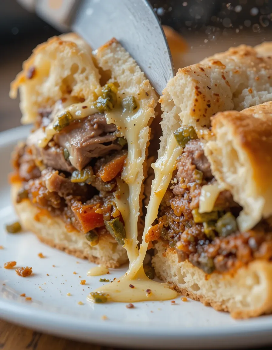 Delicious homemade Philly Cheese Steak with a golden brown roll, packed with beef, cheese, and caramelized onions.
