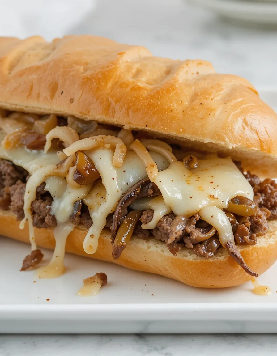 Philly Cheese Steak cooked to perfection with thinly sliced beef, sautéed veggies, and melty cheese on a toasted sub roll.