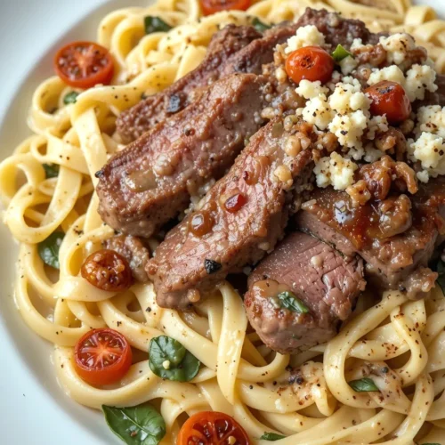 Restaurant-Style Steak Alfredo with Gorgonzola Cheese